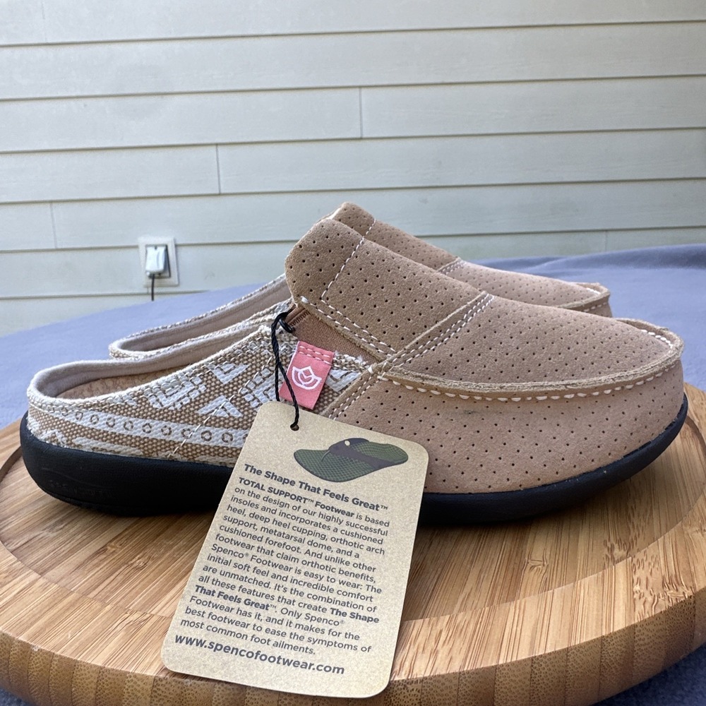 NEW Spenco Siesta Slide Arizona Leather‎ Slip On Womens Size 7D Wide Tan Comfort